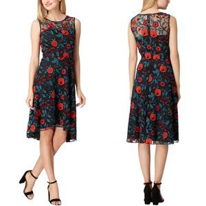 Leslie Fay Sequin Dress Floral Black Red Roses Sleeveless SZ 16 NWT